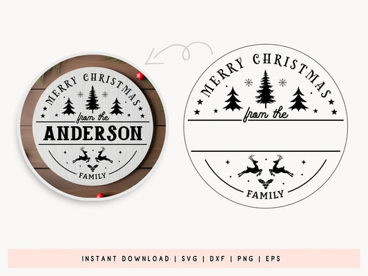 Custom Merry Christmas Family Name Sign SVG