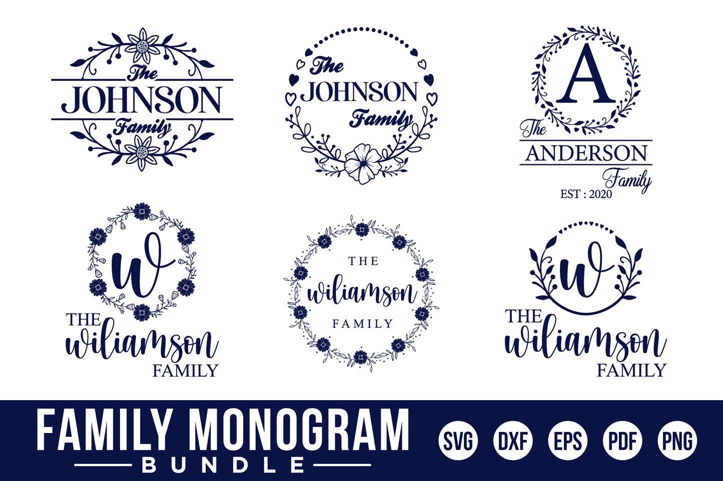 Custom Name Family Monogram SVG Bundle