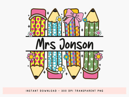 Custom Name Split Preppy Back to School Sublimation