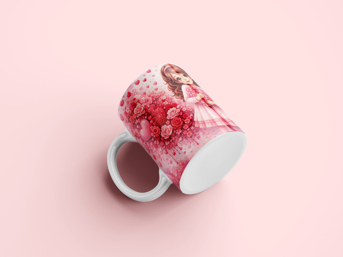 Cute Cartoon Girl Doll Valentine Mug Wrap PNG