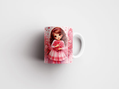 Cute Cartoon Girl Doll Valentine Mug Wrap PNG