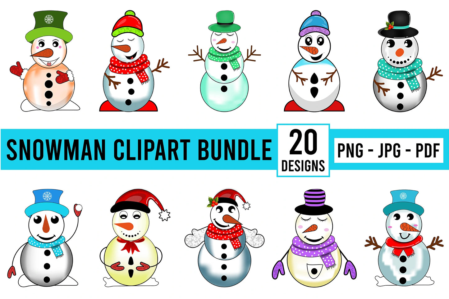 Cute Snowman Clipart PNG Bundle