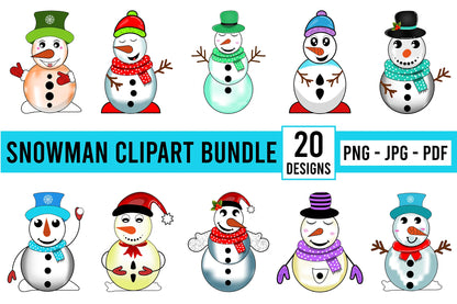 Cute Snowman Clipart PNG Bundle