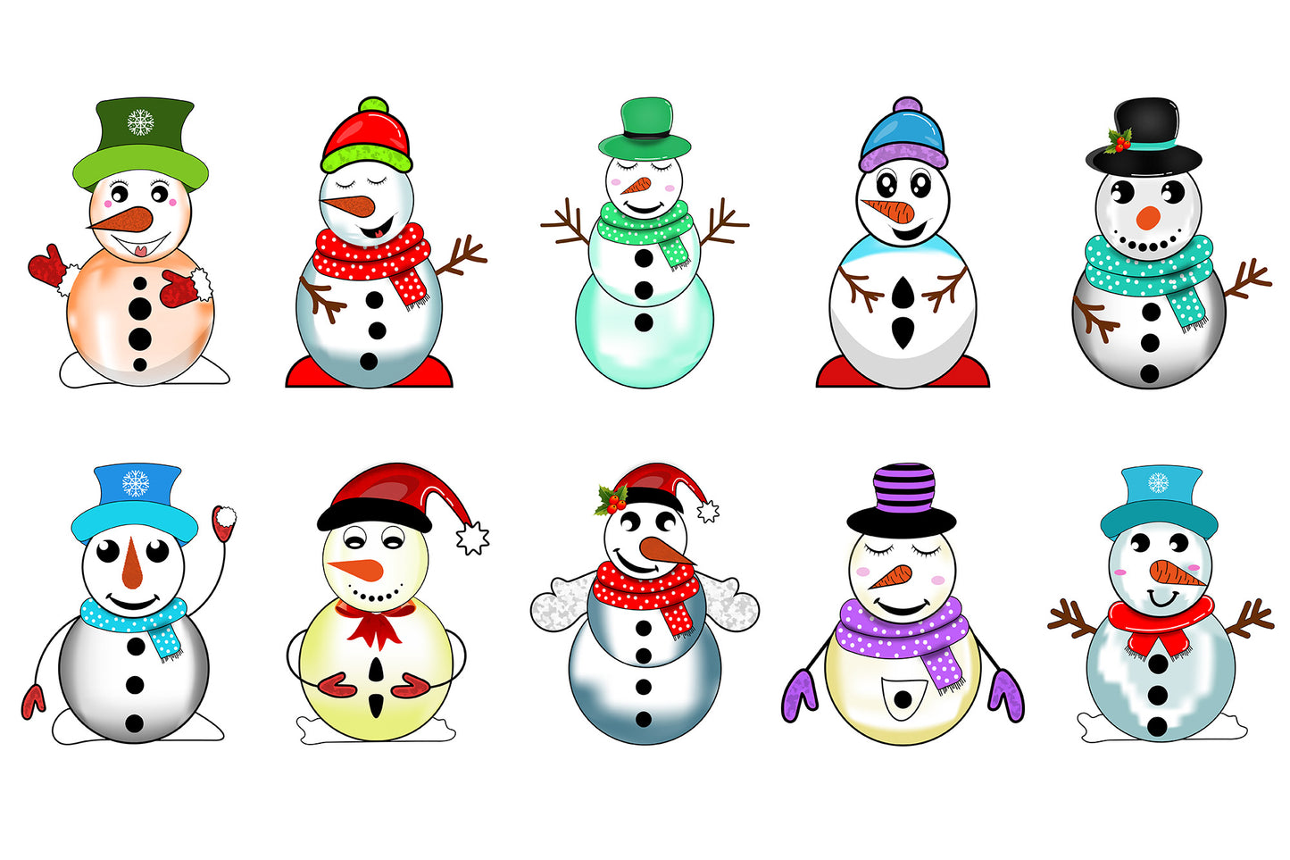 Cute Snowman Clipart PNG Bundle