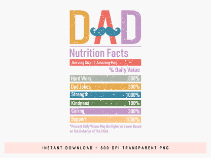 Dad Nutrition Facts, Fathers Day Sublimation