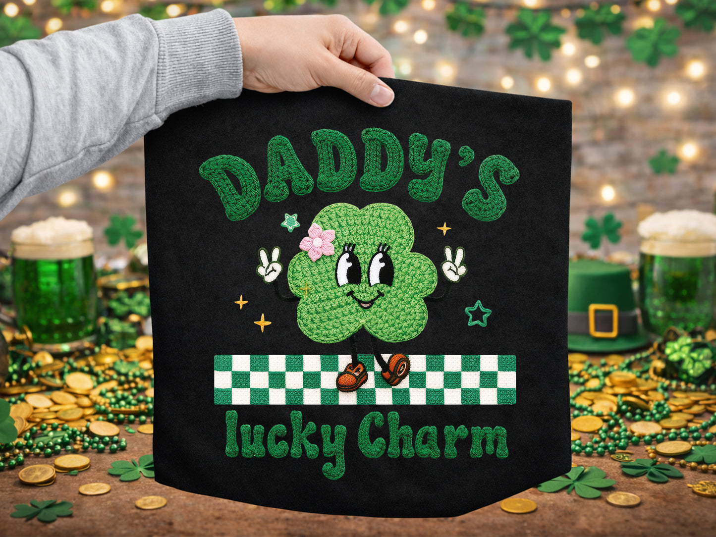 Daddy's Lucky Charm, Faux Yarn St Patrick's Day PNG
