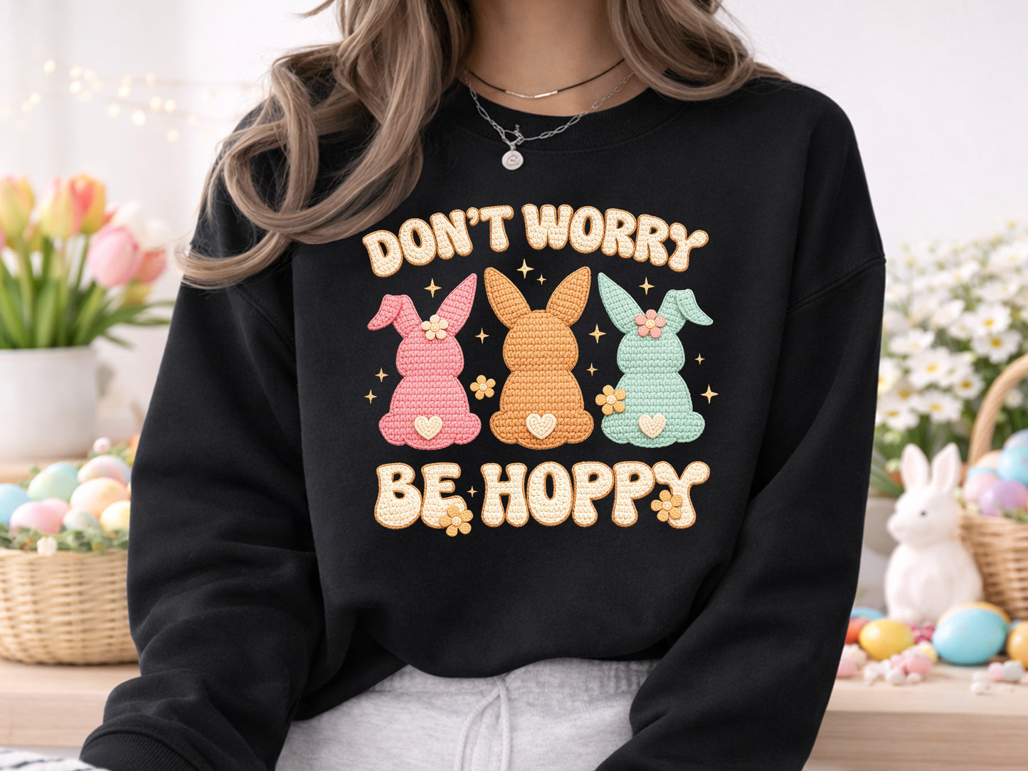 Don't Worry Be Hoppy, Faux Easter PNG Design