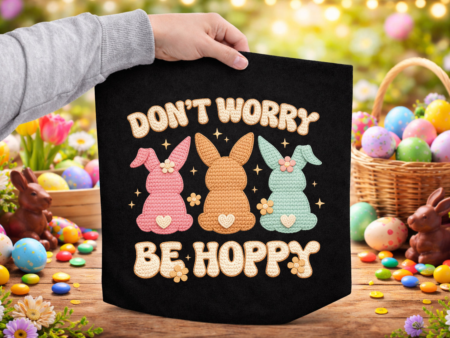 Don't Worry Be Hoppy, Faux Easter PNG Design