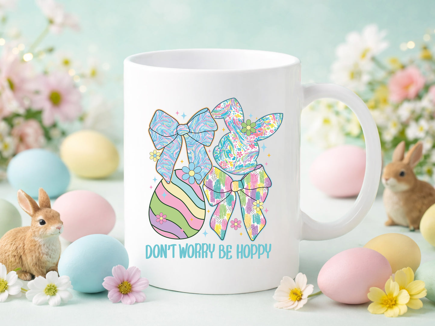 Don't Worry Be Hoppy, Preppy Coquette Easter PNG