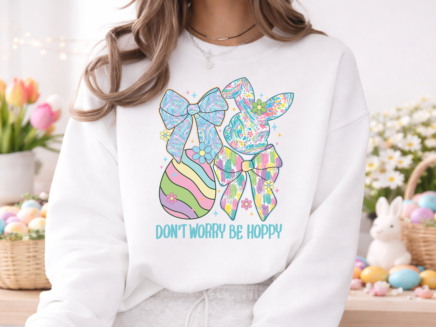 Don't Worry Be Hoppy, Preppy Coquette Easter PNG