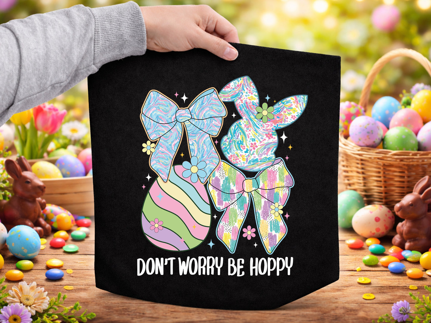 Don't Worry Be Hoppy, Preppy Coquette Easter PNG