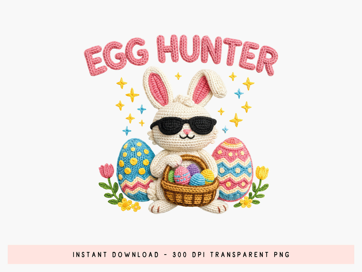 Egg Hunter, Embroidery Bunny Easter PNG
