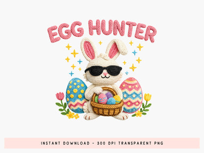 Egg Hunter, Embroidery Bunny Easter PNG