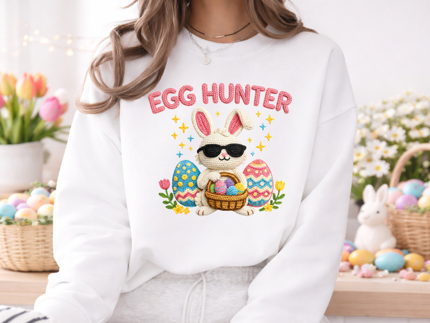 Egg Hunter, Embroidery Bunny Easter PNG
