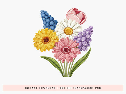 Embroidery Wildflower PNG Sublimation Print