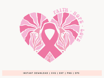 Faith Hope Love, Breast Cancer Boho Flower SVG