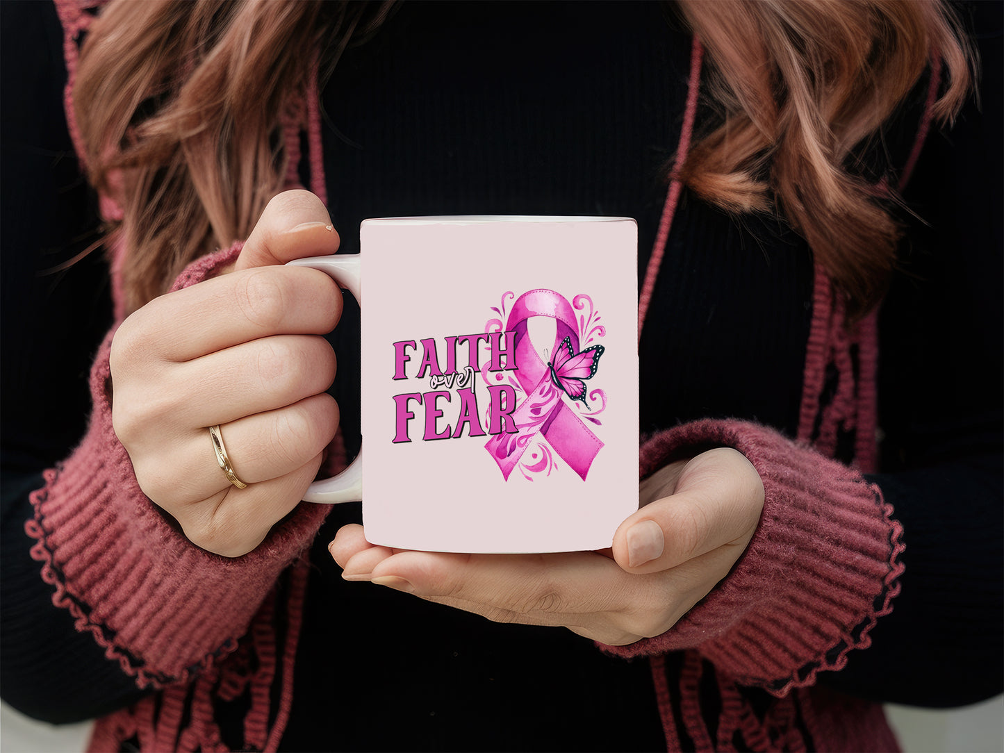 Faith Over Fear - Breast Cancer PNG Sublimation