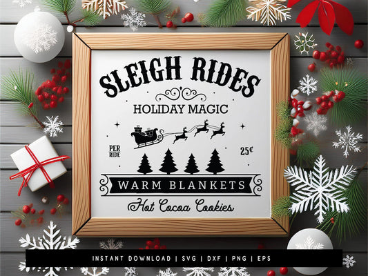 Farmhouse Christmas Sign SVG File - Sleigh Rides