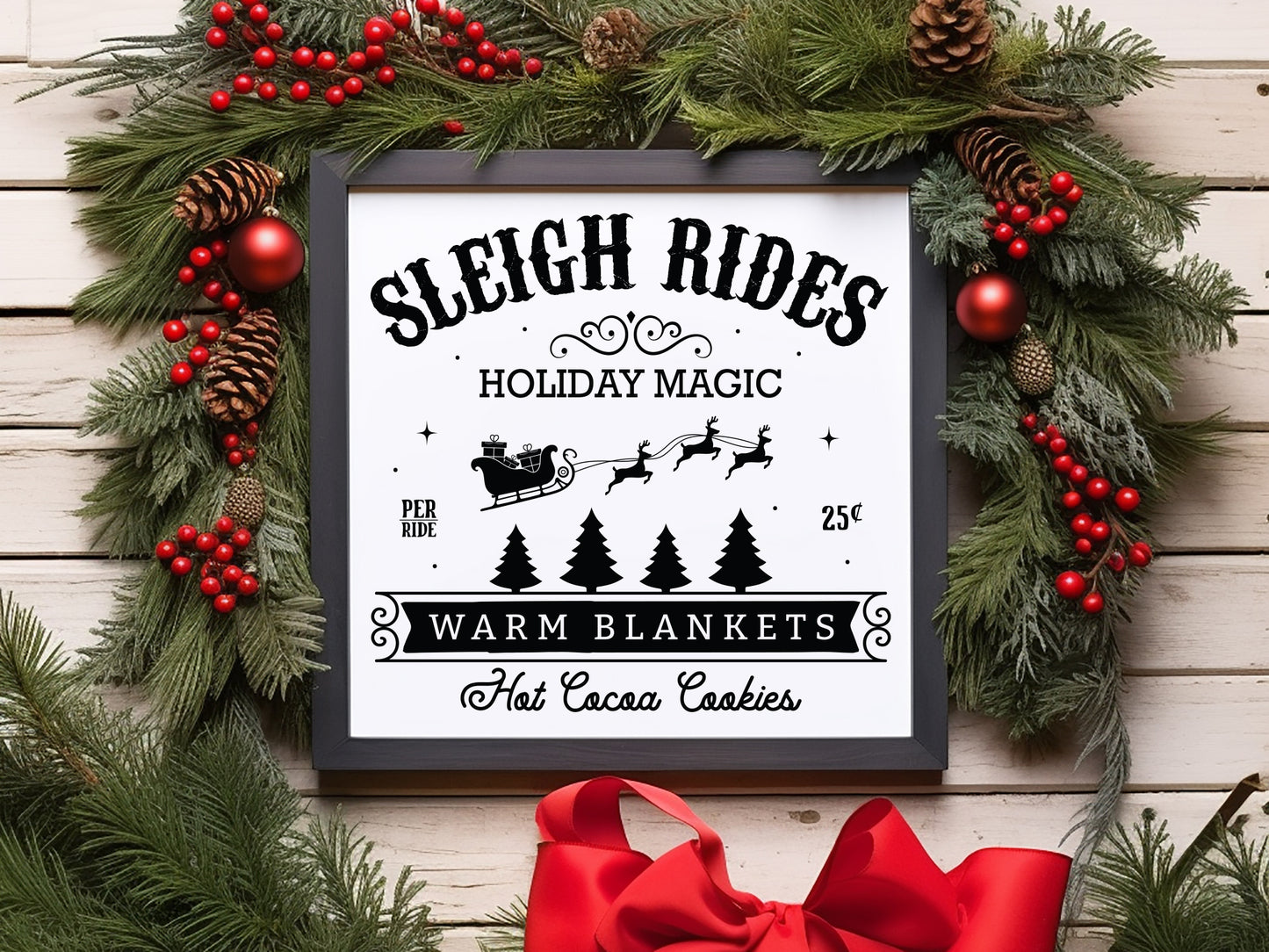 Farmhouse Christmas Sign SVG File - Sleigh Rides