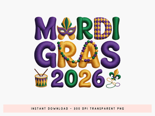 Faux Yarn Mardi Gras 2026 Sublimation Design