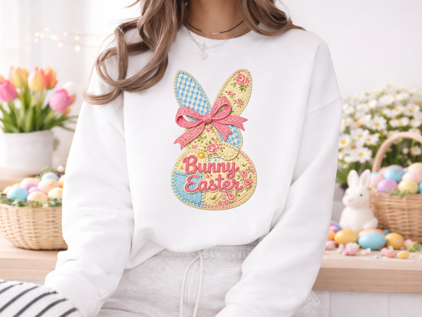 Faux Coquette Floral Bunny Easter Sublimation