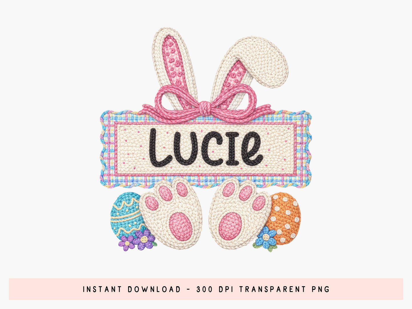 Faux Embroidery Easter Bunny PNG Monogram