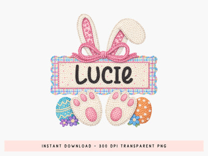 Faux Embroidery Easter Bunny PNG Monogram