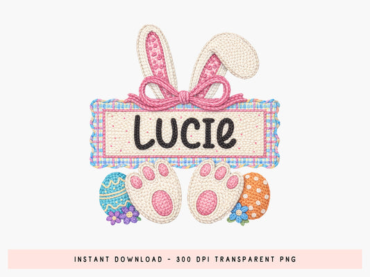 Faux Embroidery Easter Bunny PNG Monogram