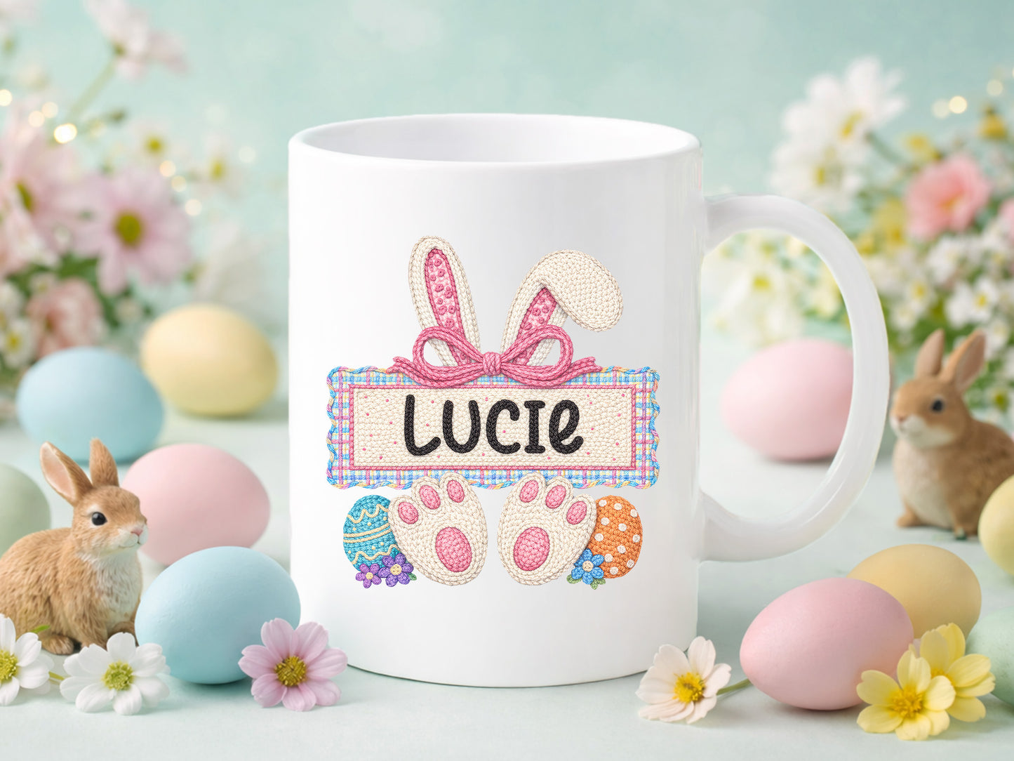 Faux Embroidery Easter Bunny PNG Monogram