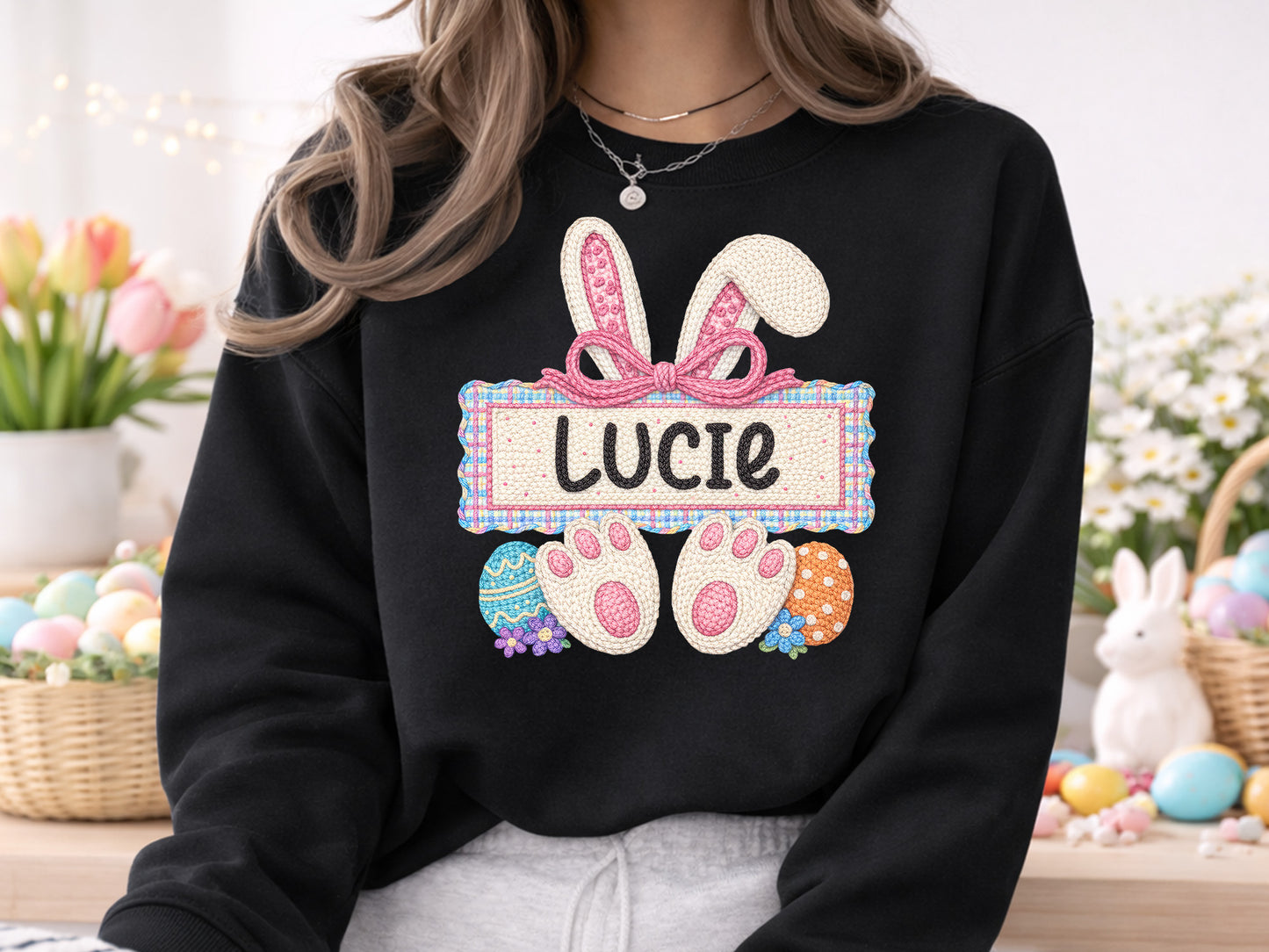 Faux Embroidery Easter Bunny PNG Monogram