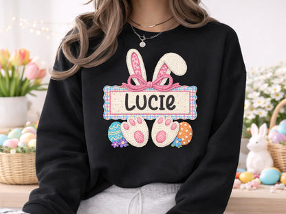 Faux Embroidery Easter Bunny PNG Monogram