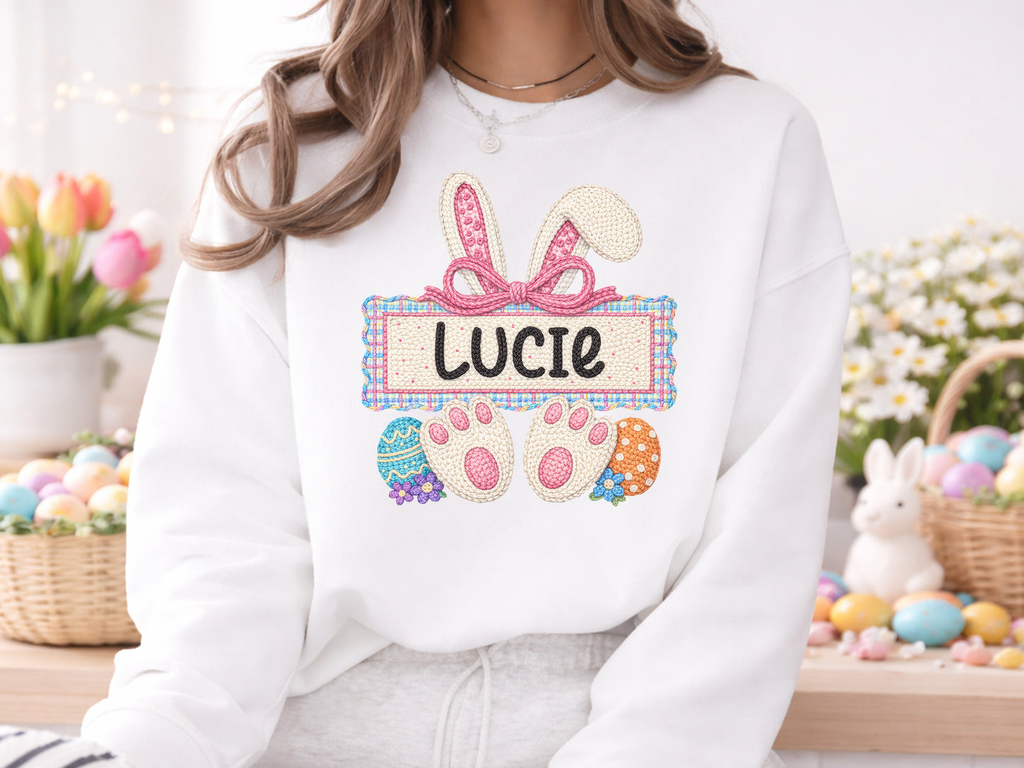 Faux Embroidery Easter Bunny PNG Monogram