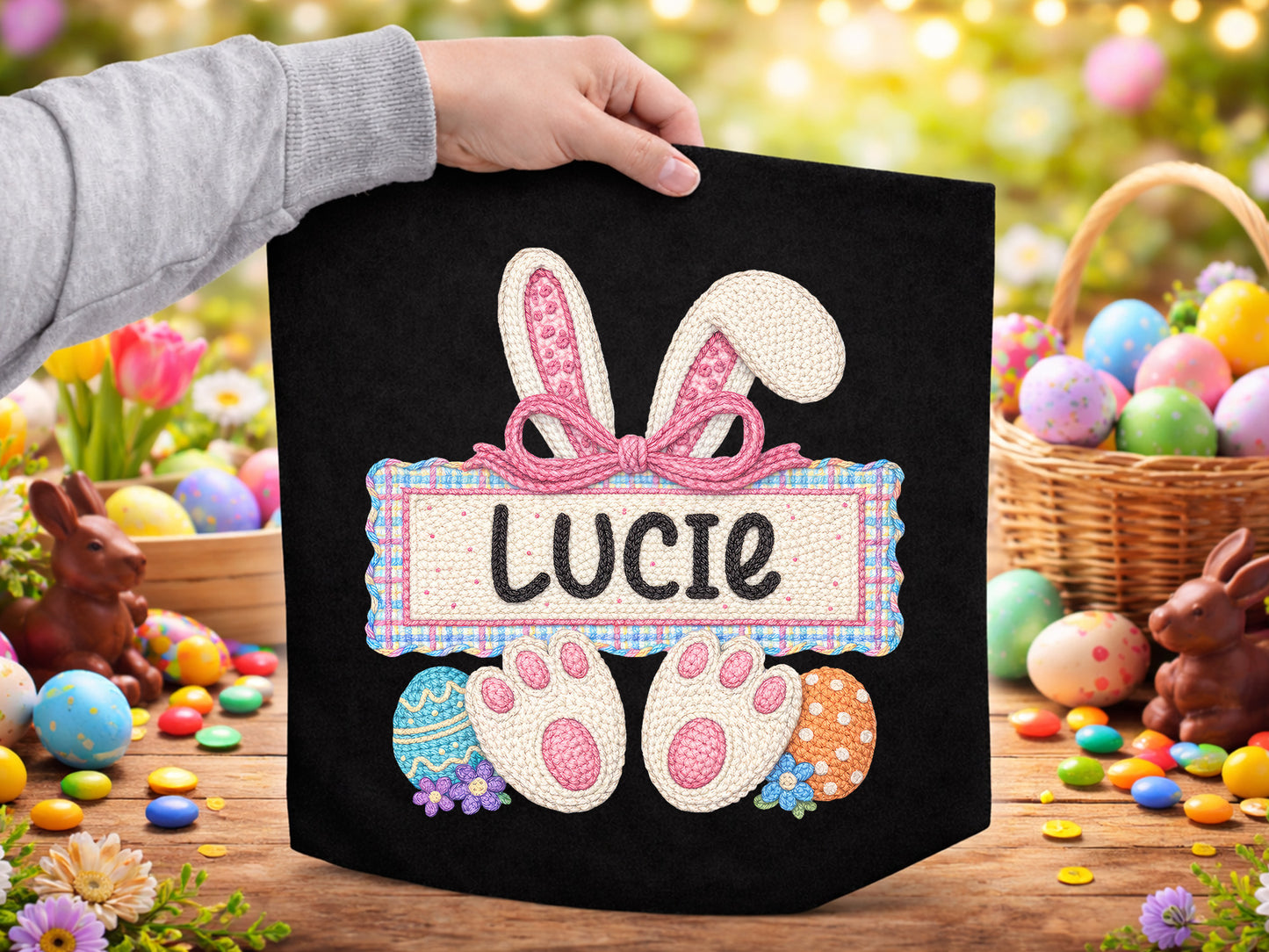 Faux Embroidery Easter Bunny PNG Monogram