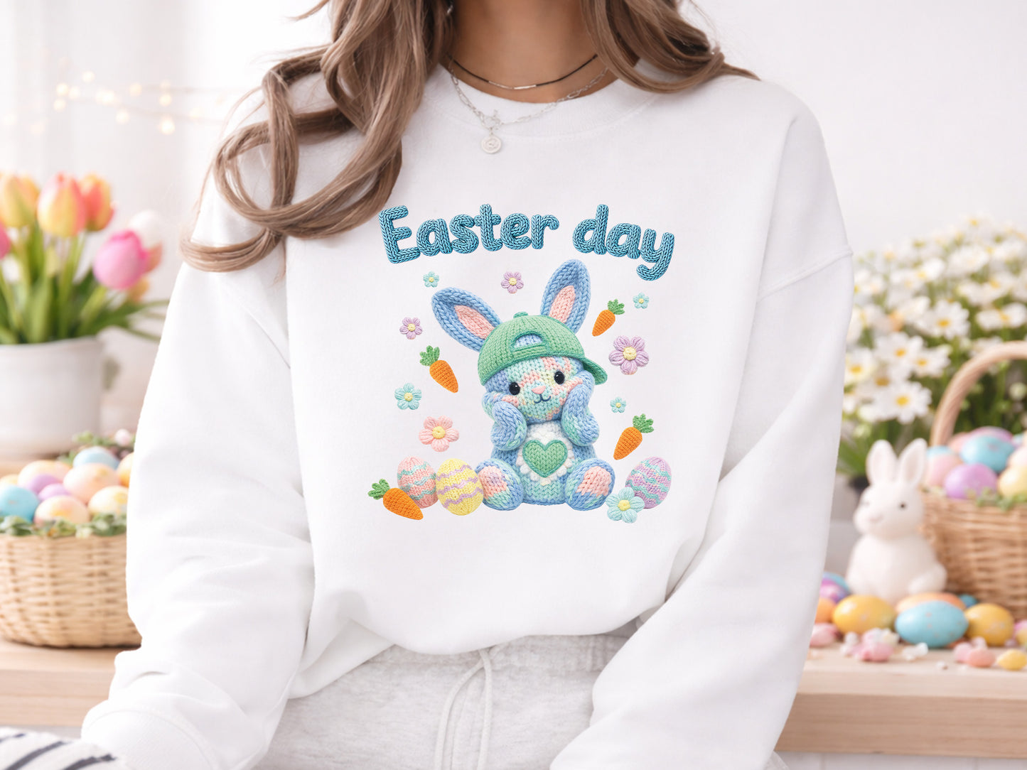 Faux Embroidery Easter Day Bunny Sublimation