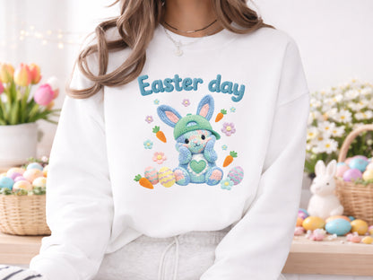 Faux Embroidery Easter Day Bunny Sublimation
