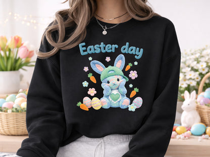 Faux Embroidery Easter Day Bunny Sublimation