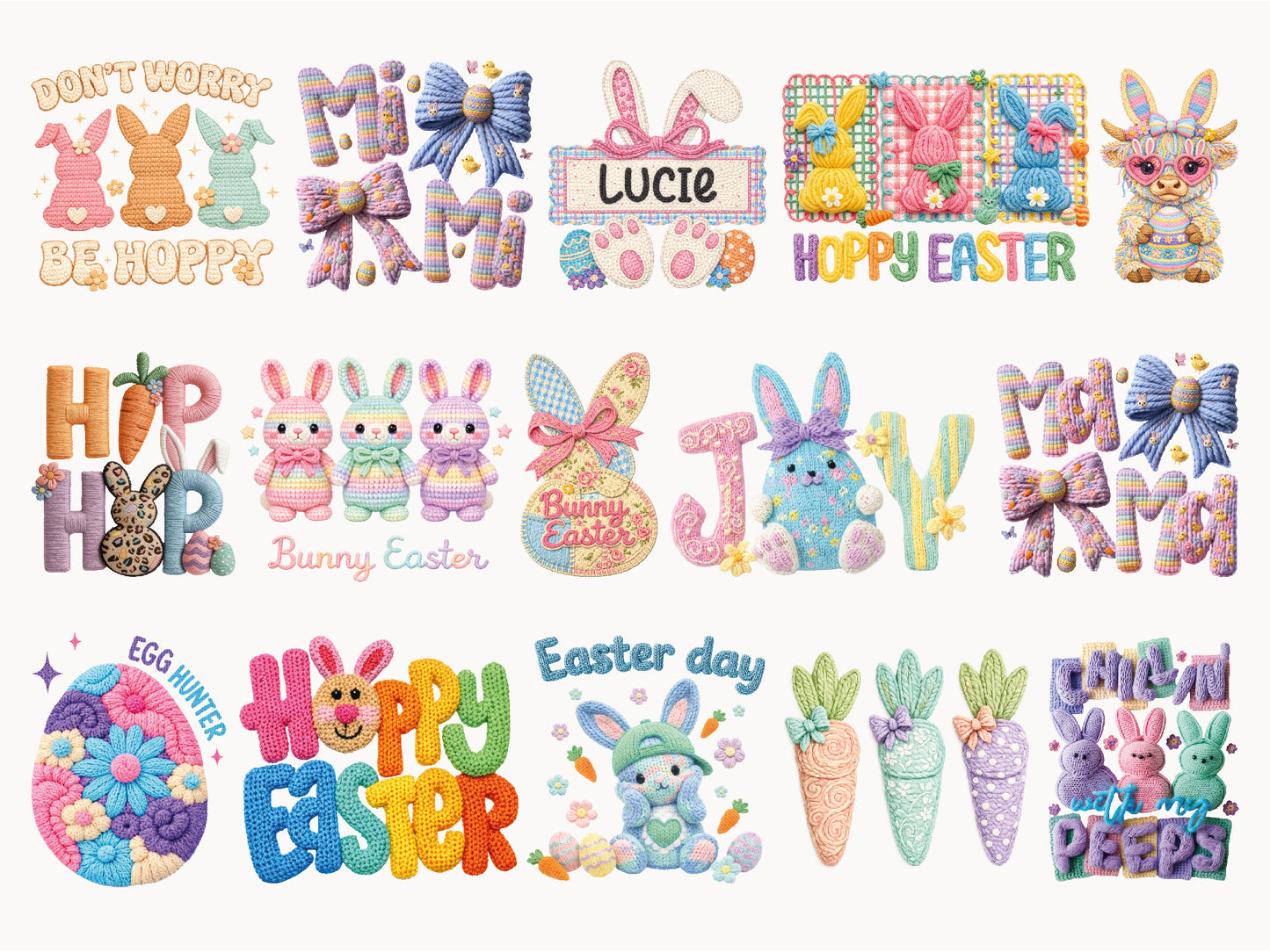 Faux Embroidery Easter PNG Sublimation Bundle