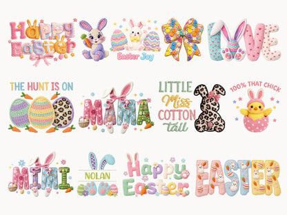 Faux Embroidery Easter PNG Sublimation Bundle