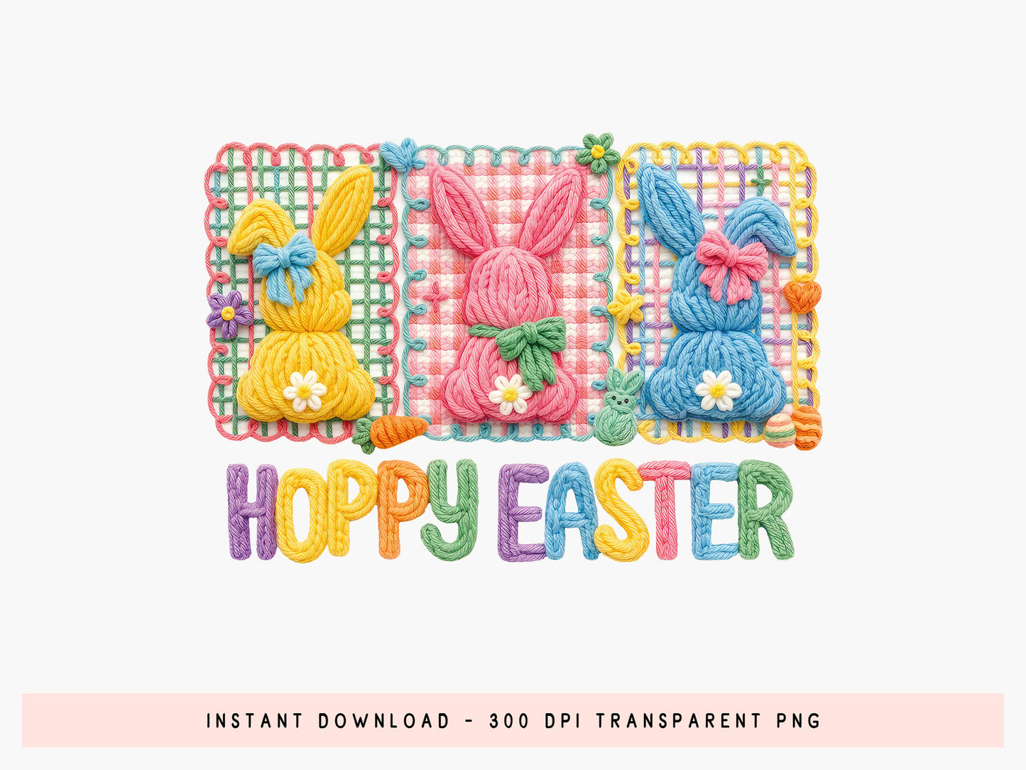 Faux Embroidery Hoppy Easter Sublimation Design