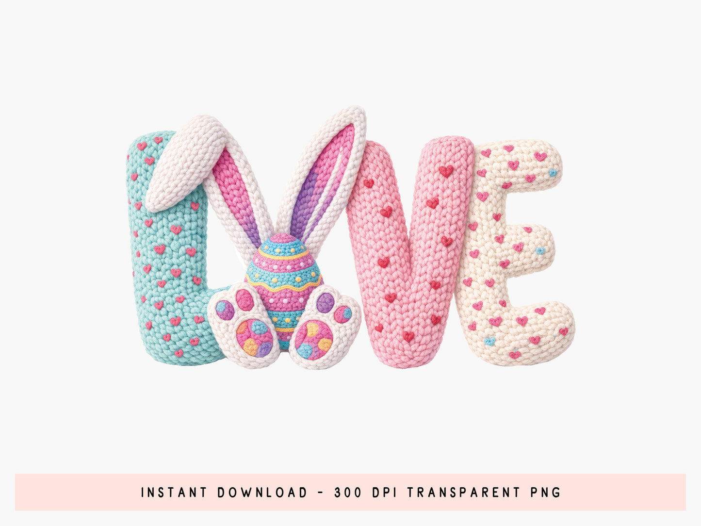 Faux Embroidery Love Easter PNG Sublimation