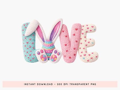 Faux Embroidery Love Easter PNG Sublimation