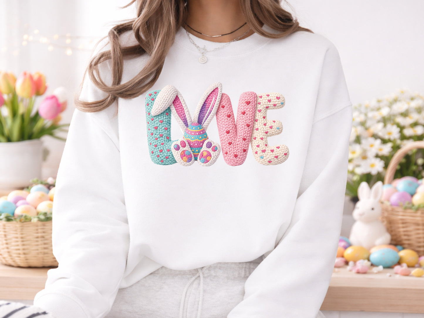 Faux Embroidery Love Easter PNG Sublimation