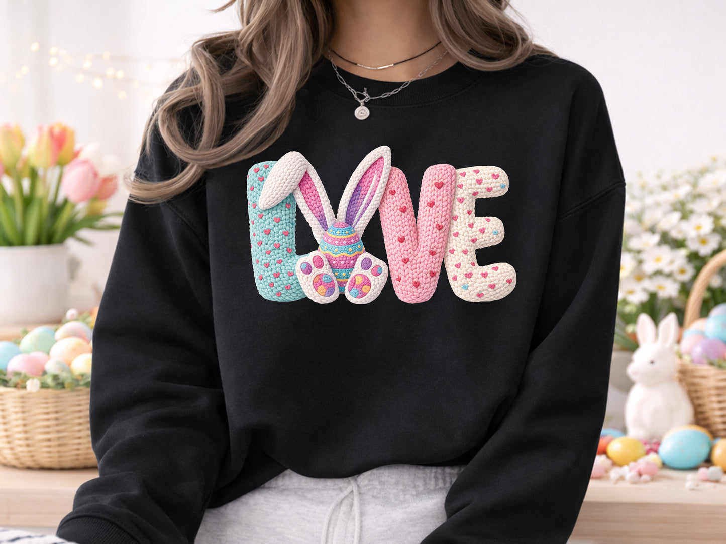 Faux Embroidery Love Easter PNG Sublimation