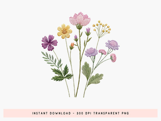 Faux Embroidery Spring Wildflower PNG Design