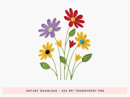 Faux Embroidery Wildflower Sublimation Design PNG
