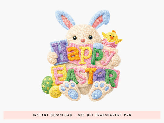 Faux Happy Easter Bunny PNG Sublimation