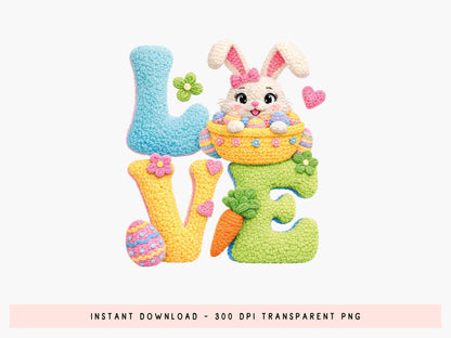 Faux Latch Hook Love Easter Sublimation PNG