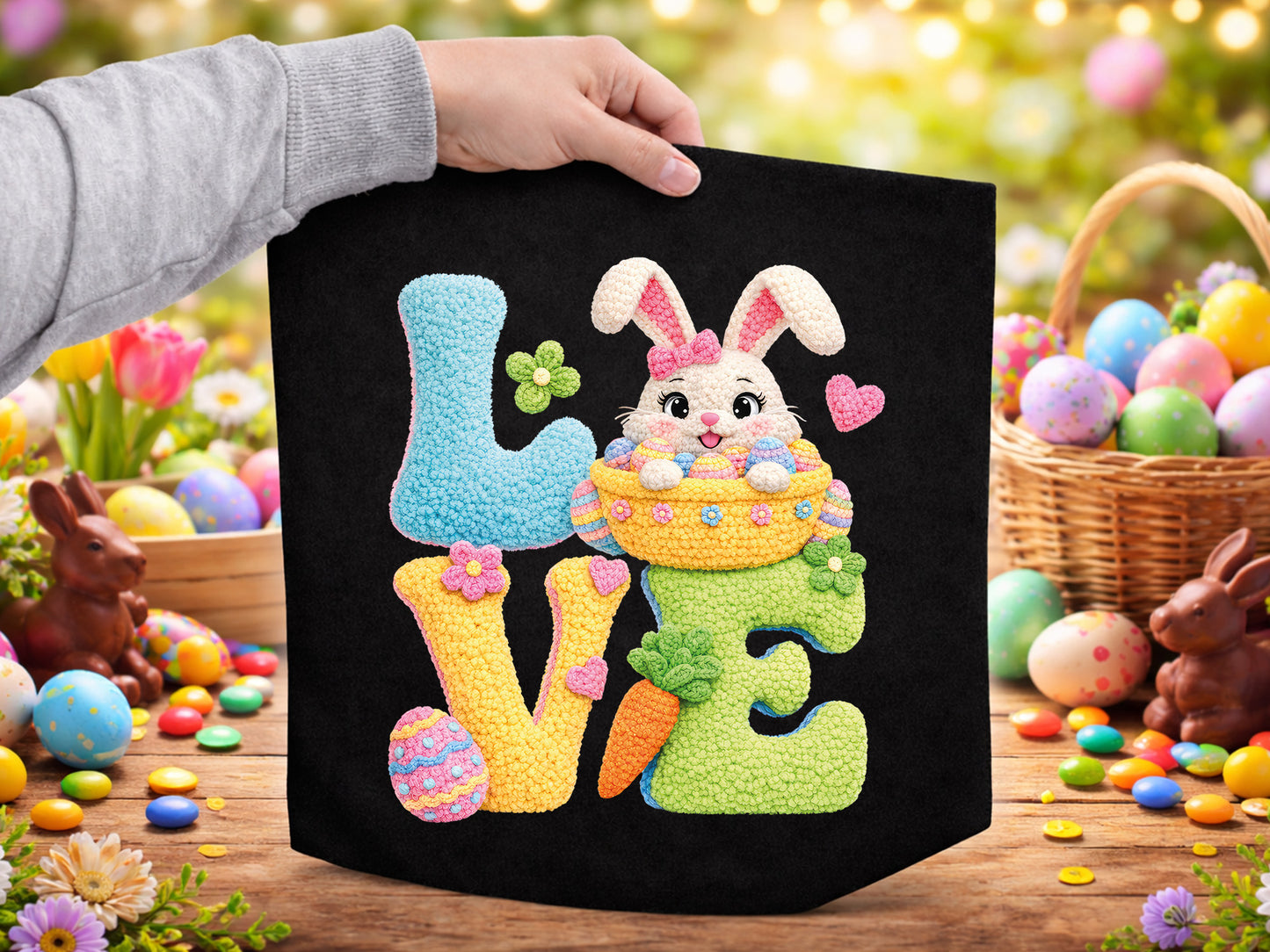 Faux Latch Hook Love Easter Sublimation PNG