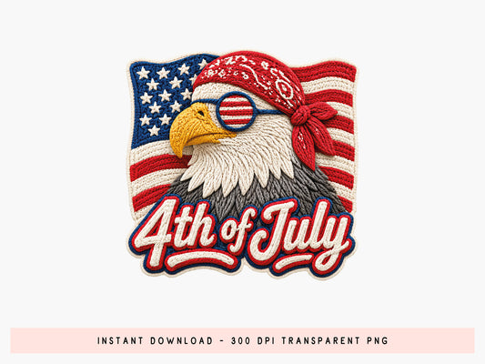 Faux Yarn 4th of July Eagle Sublimation PNG