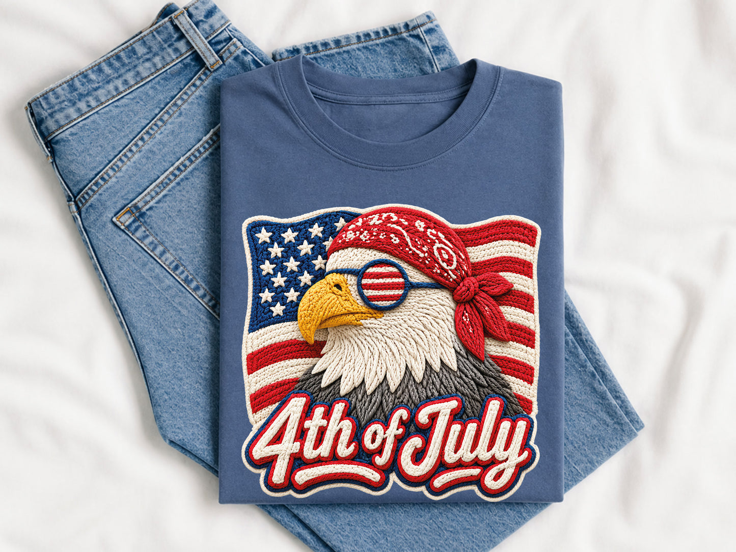 Faux Yarn 4th of July Eagle Sublimation PNG